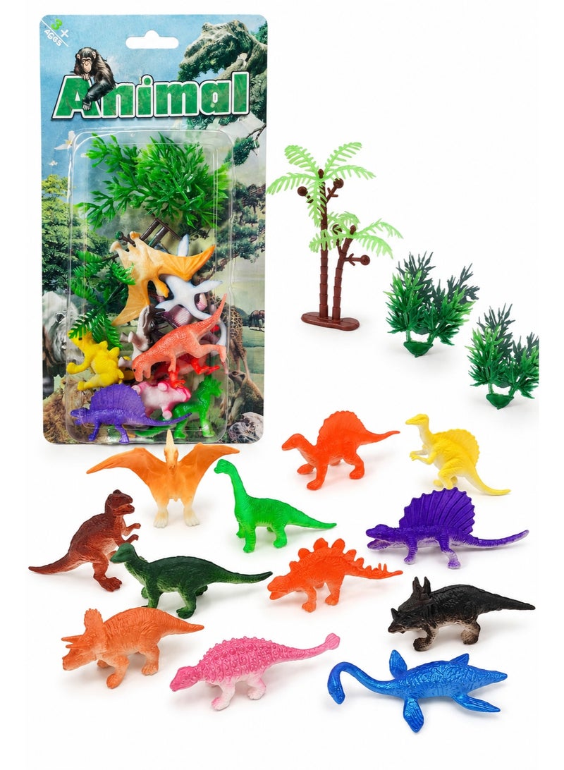 Mini Dinosaur Play Set for Kids, 10 Colorful Dinosaur Figures with 3 Trees, Small Prehistoric Animal Toys for Imaginative Play, Party Favors and Learning Activities - Image 2