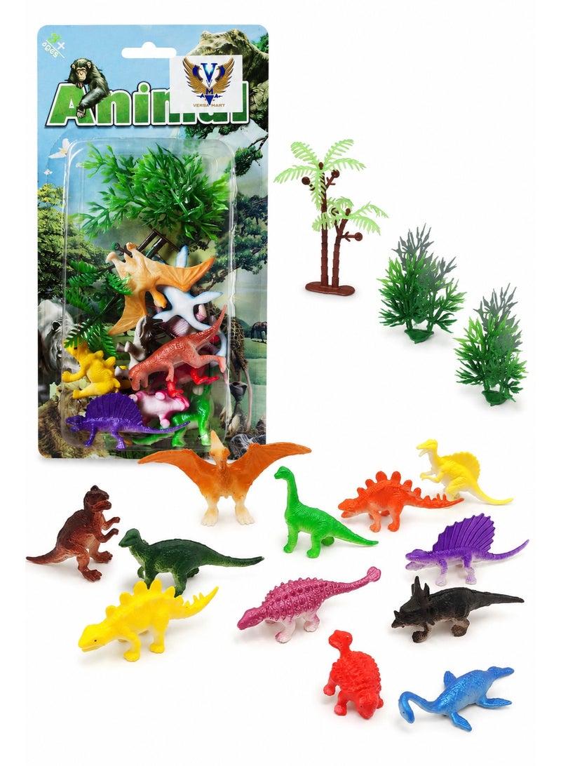 Mini Dinosaur Play Set for Kids, 10 Colorful Dinosaur Figures with 3 Trees, Small Prehistoric Animal Toys for Imaginative Play, Party Favors and Learning Activities - Image 1