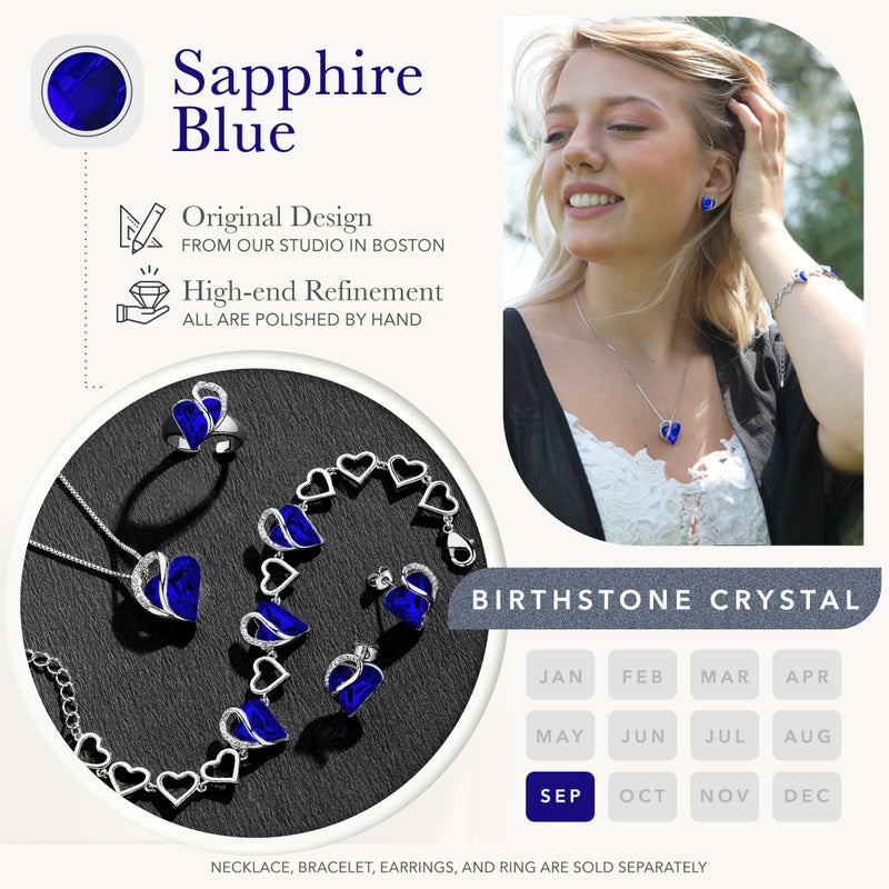 Leafael Infinity Love Heart Link Bracelets, September Birthstone Crystal Bracelet for Women, Silver Tone Jewelry Gifts for Her, Cobalt Sapphire Blue, 7-inch Chain and 2-inch Extender - Image 4