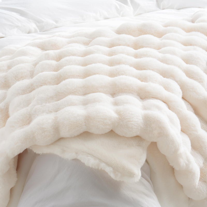BENVWE Faux Fur Throw Blanket for Couch - Cozy Plush Fluffy Soft Thick Bubble Blanket for Living Room Home Decor - Mothers Day Birthday Gifts for Women, Cream White, 51" x 63" - Image 4