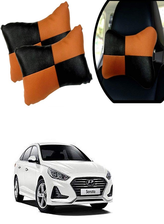 PulGos Orange Check Design Car Neck Rest Cushion with Adjustable Straps_926 - Image 1
