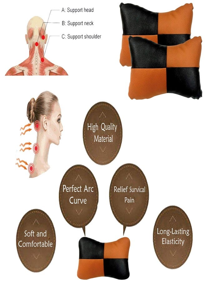 PulGos Orange Check Design Car Neck Rest Cushion with Adjustable Straps_926 - Image 3