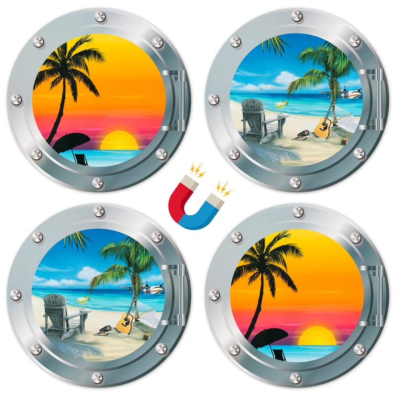 JAPBOR 4pcs Cruise Door Magnets Summer Refrigerator Car Magnet Beach Palm Tree Magnetic Decals Ocean Hawaii Vacation Nature Scenery Fridge Stickers for Home Kitchen Door Cabinet Decor 98 Inch