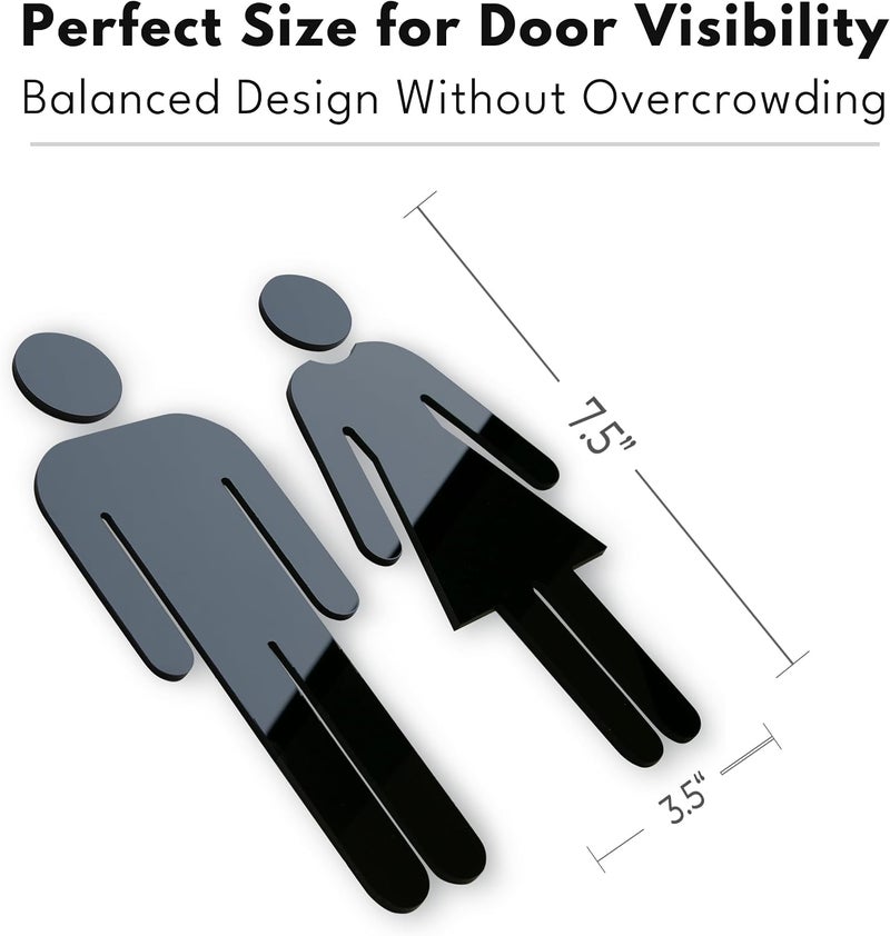GLOBE ROCKET Men and Women Bathroom Signs Decor (Figure Set Black Acrylic) - Men and Women Modern Bathroom Sign - Restroom Signs for Business - Image 4