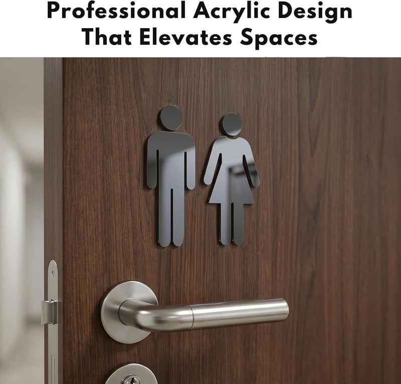 GLOBE ROCKET Men and Women Bathroom Signs Decor (Figure Set Black Acrylic) - Men and Women Modern Bathroom Sign - Restroom Signs for Business - Image 5