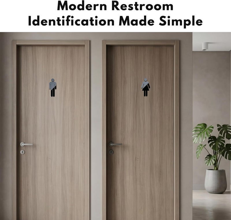 GLOBE ROCKET Men and Women Bathroom Signs Decor (Figure Set Black Acrylic) - Men and Women Modern Bathroom Sign - Restroom Signs for Business - Image 2
