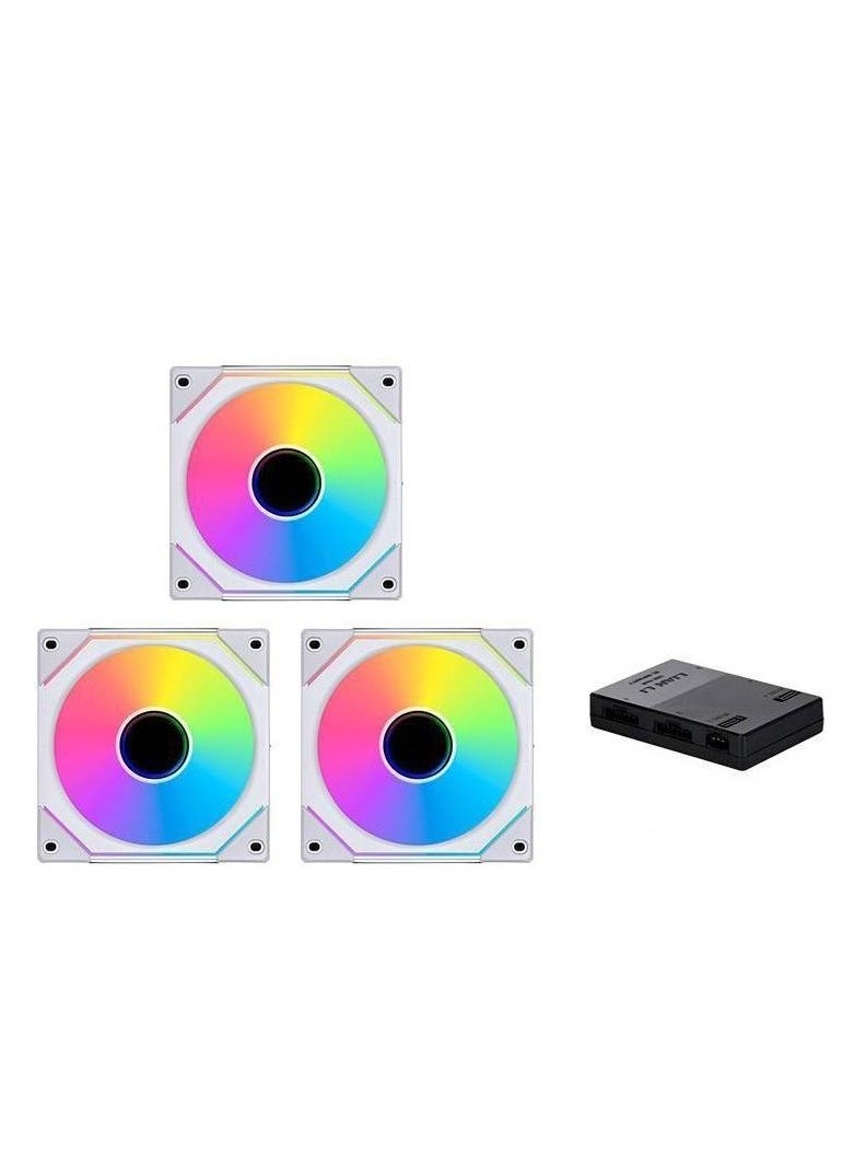 LIAN LI - Lian Li SL-Infinity 120 RGB Uni Fan, Infinity Mirror Design, Customizable RGB Lighting, 3x 120mm PWM Fan, 2100 rpm Fan Speed, 61.3 CFM Airflow, Triple Pack with Controller, White | G99.12SLIN3W.00 - Image 1