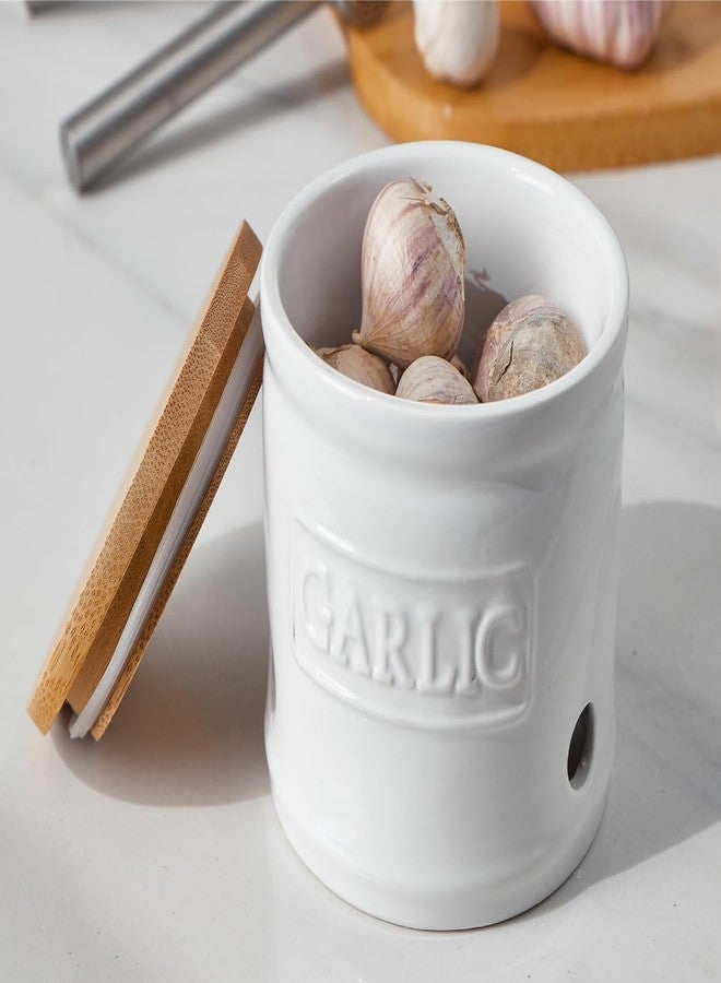 ONEMORE Garlic Keeper with Lid, Ceramic Garlic Saver 4 inch, White - Image 2