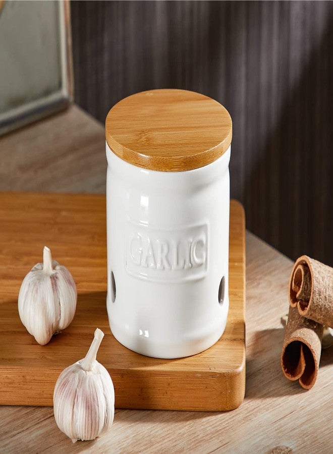 ONEMORE Garlic Keeper with Lid, Ceramic Garlic Saver 4 inch, White - Image 3