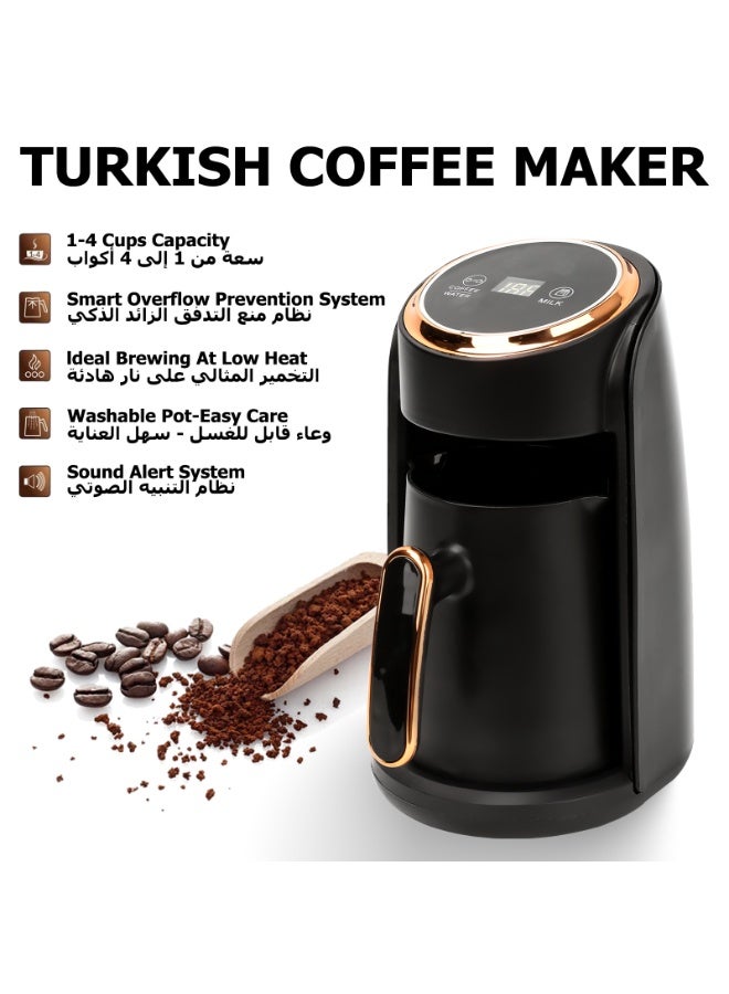 "ماكينة قهوة تركية أوتوماتيكية، جهاز القهوة التركية، الة قهوة تركي – 600 واط، سعة 300 مل، مع مؤشر ضوئي و صوتي، وحماية من الغليان الجاف | أجهزة مطبخ - أسود " - Image 3