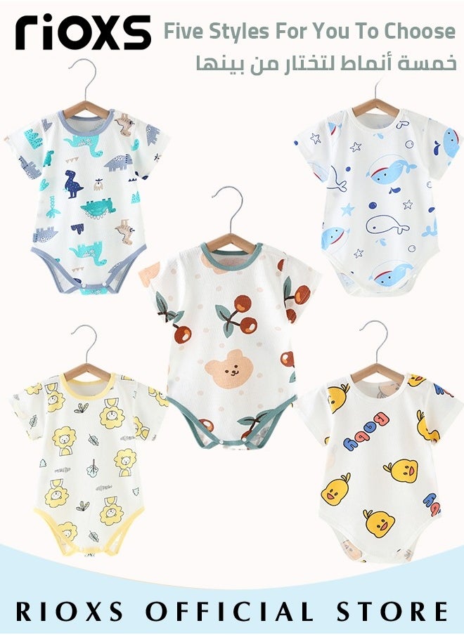 RIOXS - Baby Boys Girls Onepiece Romper Sets 5pcs Summer Baby Bodysuit Half Sleeves Romper Sleep Suit Sets for Baby Made from Lightweight Breathable and Soft Cotton Fabric - Image 1