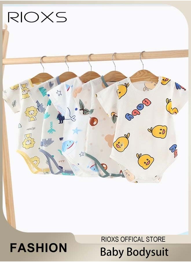RIOXS - Baby Boys Girls Onepiece Romper Sets 5pcs Summer Baby Bodysuit Half Sleeves Romper Sleep Suit Sets for Baby Made from Lightweight Breathable and Soft Cotton Fabric - Image 1