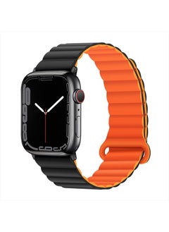 Compatible with Apple Watch Band 45mm 44mm 42mm 41mm 40mm 38mm, Women Men Double Side Reversible Magnetic Strap with Loop for iWatch Series 8/7/6/5/4/3/2/1/SE (45mm/44mm/42mm, Black/Orange)