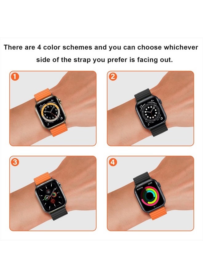 Anlinser - Compatible with Apple Watch Band 45mm 44mm 42mm 41mm 40mm 38mm, Women Men Double Side Reversible Magnetic Strap with Loop for iWatch Series 8/7/6/5/4/3/2/1/SE (45mm/44mm/42mm, Black/Orange) - Image 1