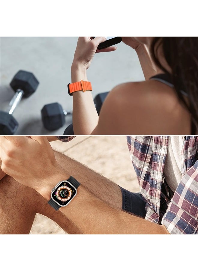 Anlinser - Compatible with Apple Watch Band 45mm 44mm 42mm 41mm 40mm 38mm, Women Men Double Side Reversible Magnetic Strap with Loop for iWatch Series 8/7/6/5/4/3/2/1/SE (45mm/44mm/42mm, Black/Orange) - Image 1