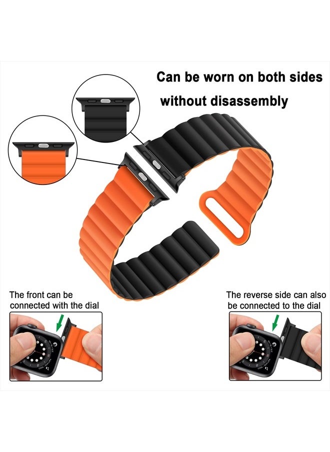 Anlinser - Compatible with Apple Watch Band 45mm 44mm 42mm 41mm 40mm 38mm, Women Men Double Side Reversible Magnetic Strap with Loop for iWatch Series 8/7/6/5/4/3/2/1/SE (45mm/44mm/42mm, Black/Orange) - Image 1