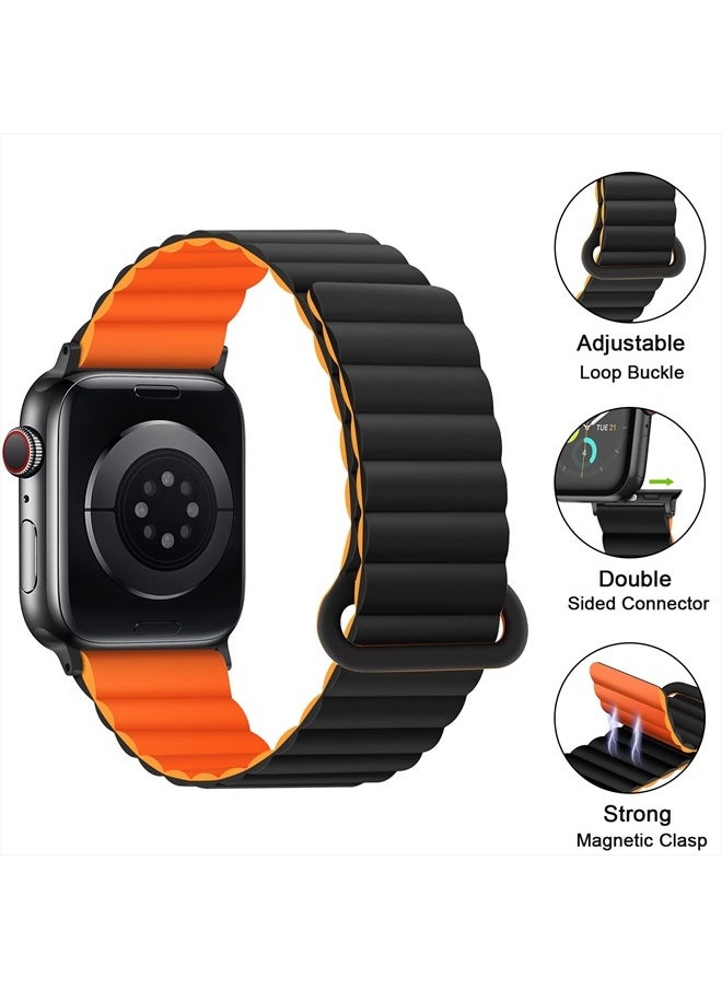 Anlinser - Compatible with Apple Watch Band 45mm 44mm 42mm 41mm 40mm 38mm, Women Men Double Side Reversible Magnetic Strap with Loop for iWatch Series 8/7/6/5/4/3/2/1/SE (45mm/44mm/42mm, Black/Orange) - Image 1