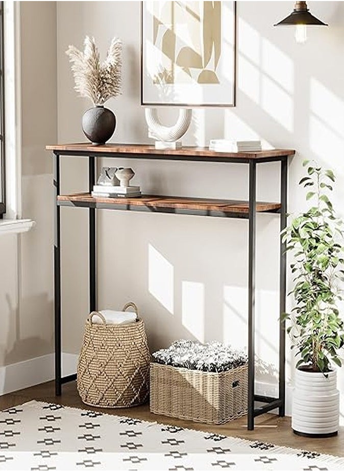 AGD - Console entrance table, side table to organize and store your needs, sofa table, coffee corner table - wood - brown/black, with a durable metal structure. - Image 1