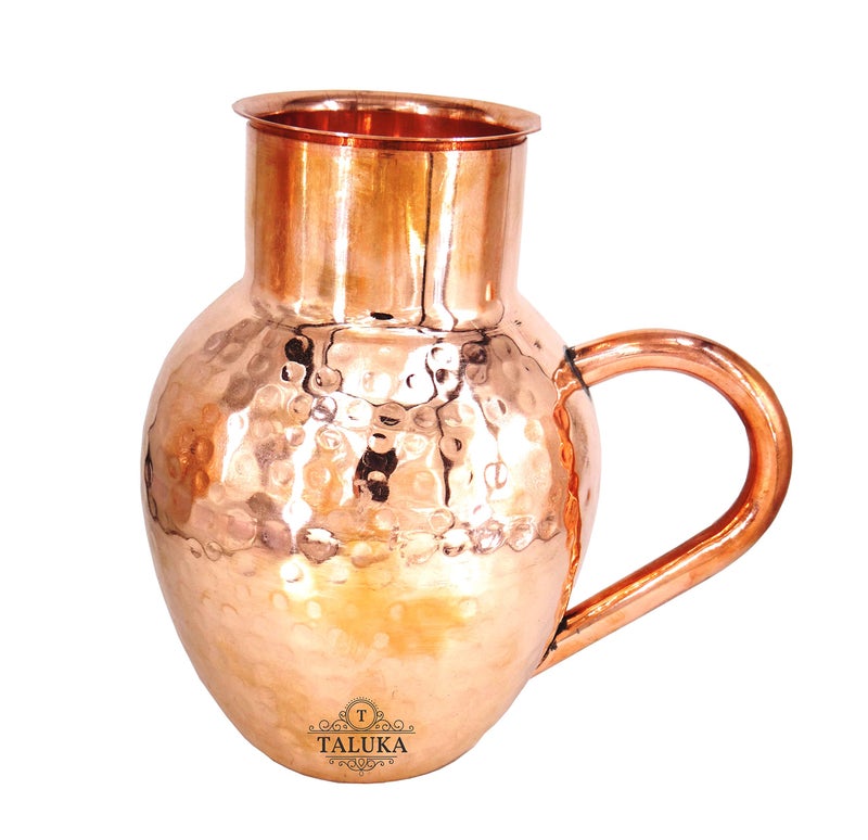 Taluka إبريق نحاسي مطروق يدويًا (7.5"X3" بوصة) سعة 1500 مل لتخزين وتقديم الماء لفوائد صحية جيدة - Image 2