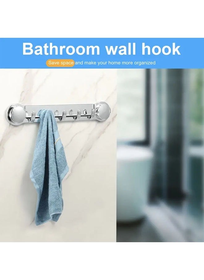 Hihonor 1 Pack Powerful Vacuum Suction Cup Towel Holder, Wall Mount Coat Bath Towel Hook, Hanger Rail Bar with 5 Hooks for Towels, Robes, Clothing, Silver  - Image 3