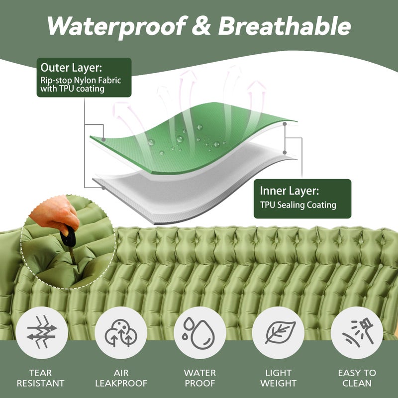 Pretyw Double Sleeping Pad for Camping - Ultralight Camping Mattress with Pillow, Built-in Foot Pump, Compact Inflatable 2-Person Portable Mat for Backpacking, Hiking, Car Traveling, Beach, Tent - Image 3