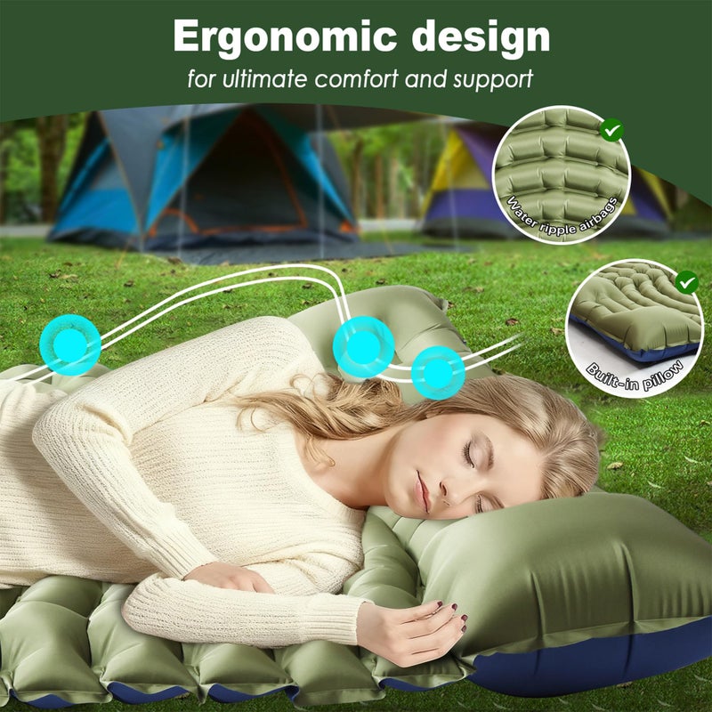 Pretyw Double Sleeping Pad for Camping - Ultralight Camping Mattress with Pillow, Built-in Foot Pump, Compact Inflatable 2-Person Portable Mat for Backpacking, Hiking, Car Traveling, Beach, Tent - Image 2