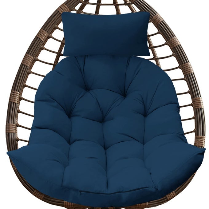 Thicken Hanging Egg Chair Cushion With Headrest Washable Basket Seat for Hanging Chair Dark Blue
