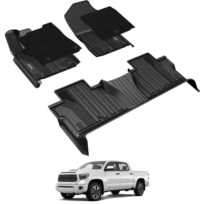 3W Floor Mats Carpet Fit Toyota Tundra 20142021 Only for CrewMax Cab TPE All Weather Custom Fit Floor Liner for Toyota Tundra 1st and 2nd Row Full Set Car Mats Black