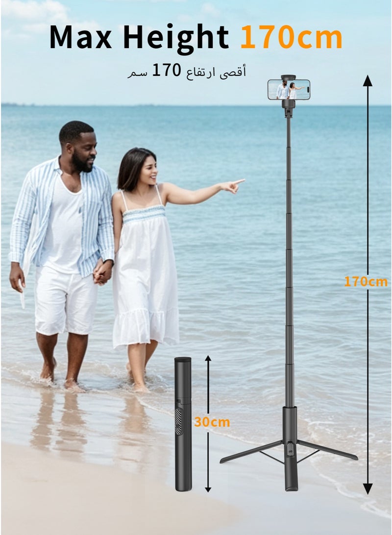 XXZU 170cm/67inch Selfie Stick Tripod with Wireless Remote, One Intergated Smartphone Tripod Stand with 360° Phone Holder , Aluminum Portable Lightweight Travel Tripod for Video Recording - Image 2