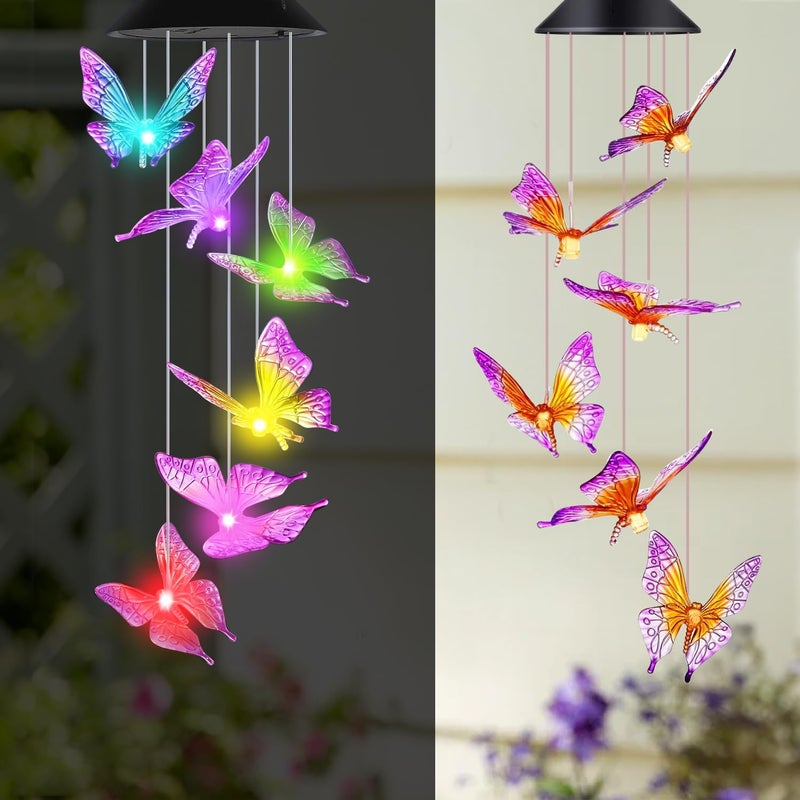 Ekhasa Ekhasa Solar Butterfly Wind Chimes Solar Powered Windchime for Balcony Outdoor Garden Magical Solar Power Positive Vibes WindChimes Lights Light Colour Changes No Sound - Image 1
