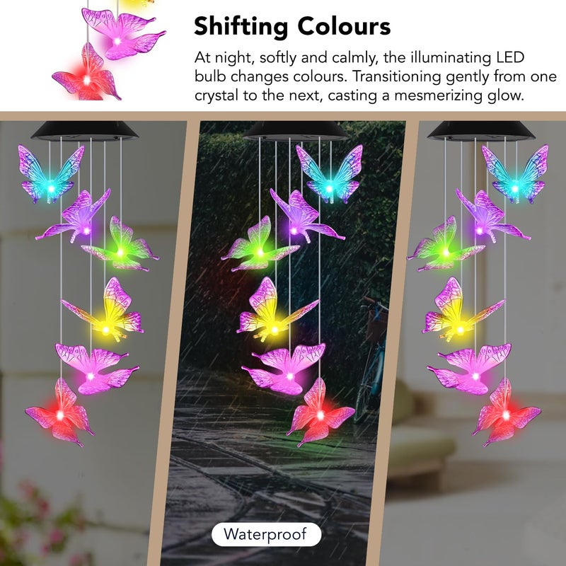Ekhasa Ekhasa Solar Butterfly Wind Chimes Solar Powered Windchime for Balcony Outdoor Garden Magical Solar Power Positive Vibes WindChimes Lights Light Colour Changes No Sound - Image 5