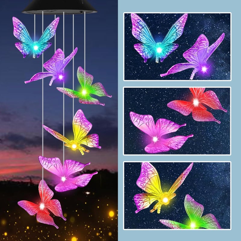 Ekhasa Ekhasa Solar Butterfly Wind Chimes Solar Powered Windchime for Balcony Outdoor Garden Magical Solar Power Positive Vibes WindChimes Lights Light Colour Changes No Sound - Image 4