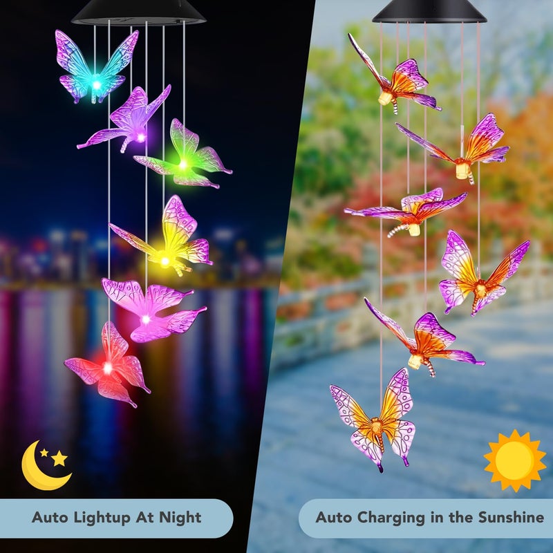 Ekhasa Ekhasa Solar Butterfly Wind Chimes Solar Powered Windchime for Balcony Outdoor Garden Magical Solar Power Positive Vibes WindChimes Lights Light Colour Changes No Sound - Image 2