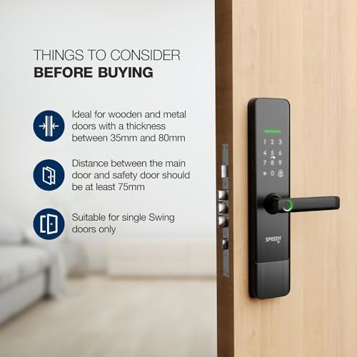 Speedy Atom 11 WiFi Enabled Smart Door Lock for Main Door | Biometric, 2 Emergency Keys | 2-Year Warranty & Free Installation by Brand | Door Thickness Should be Between: 35-80mm - Image 4