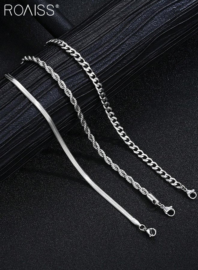 roaiss 8 Pcs Sparkling Stainless Steel Jewelry Set Necklace, Bracelet, and Ring Minimalist Punk-hip-hop Style Fashionable and Simple Clavicle Chain Elements for Multiple Layers Perfect for Everyday Wear - Image 4