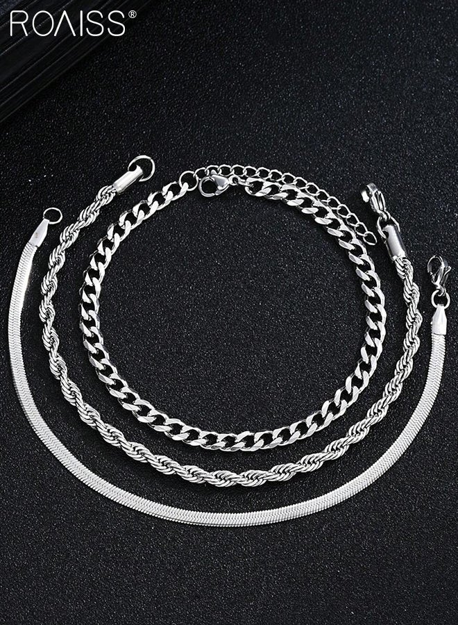 roaiss 8 Pcs Sparkling Stainless Steel Jewelry Set Necklace, Bracelet, and Ring Minimalist Punk-hip-hop Style Fashionable and Simple Clavicle Chain Elements for Multiple Layers Perfect for Everyday Wear - Image 3