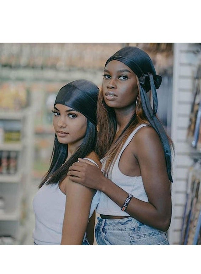 Generic 2 Piece Soft Silk Headwrap Unisex, 360 Wave Cap Bandana Turban Hat with Long Tail and Wide Strap, Elastic Head Hat  - Image 4