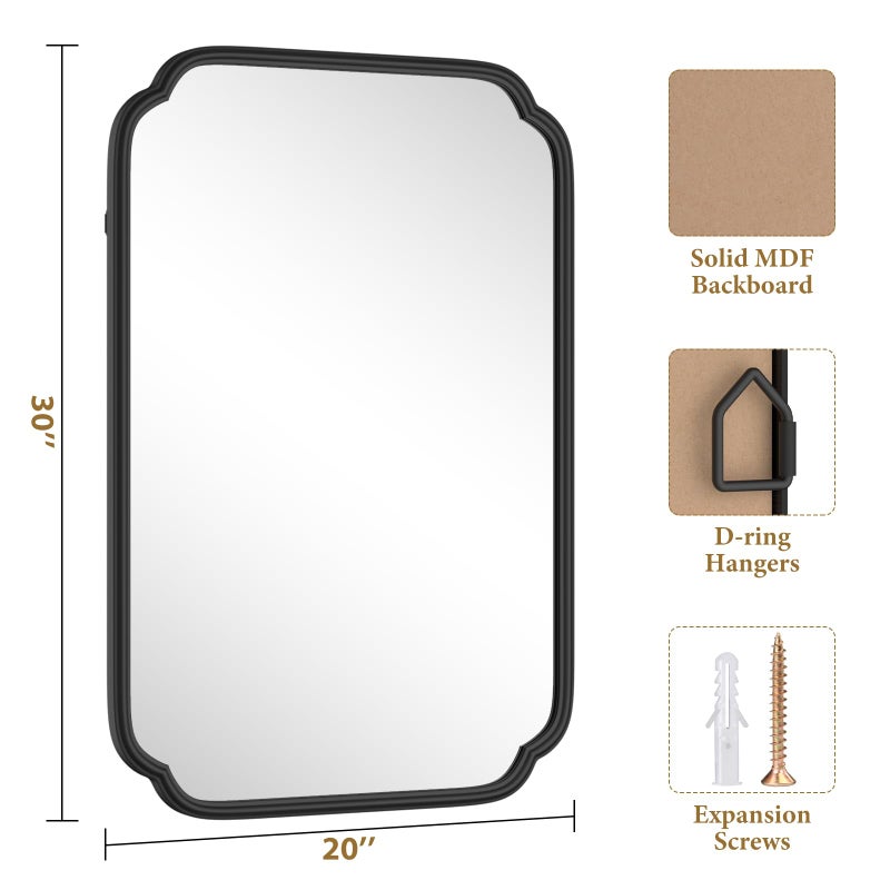 Ferytange Black Bathroom Mirror for Over Sink 20" x 30" Modern Rounded Rectangle Bathroom Vanity Mirror with Metal Framed Wall Mounted Decorative Mirror (Horizontal/Vertical) - Image 4