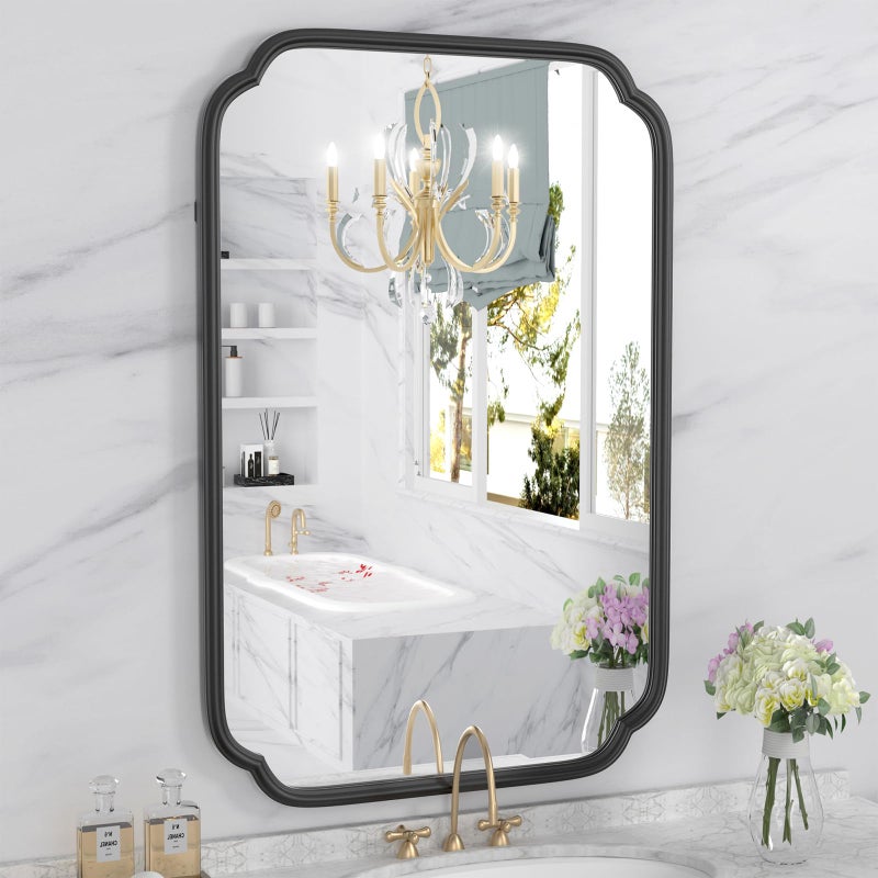 Ferytange Black Bathroom Mirror for Over Sink 20" x 30" Modern Rounded Rectangle Bathroom Vanity Mirror with Metal Framed Wall Mounted Decorative Mirror (Horizontal/Vertical) - Image 1