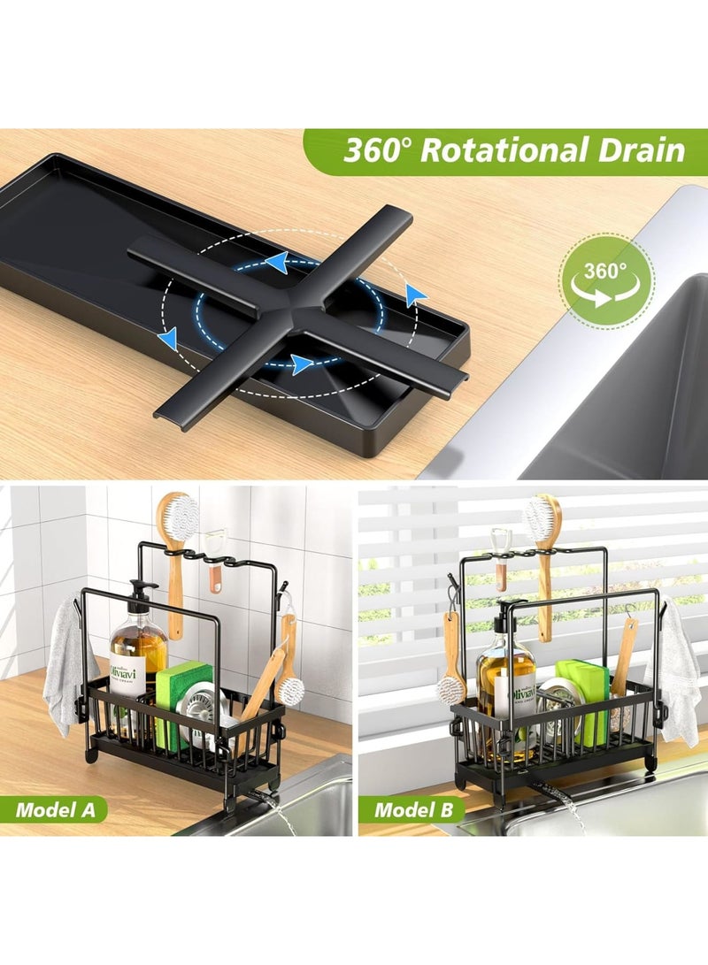 SOLARAE Kitchen Sink Caddy, Kitchen Sink Caddy Organizer with Detachable Brush Holder, Rustproof 304 Stainless Steel Sponge Holder for Kitchen Sink with Removable Drain Tray, Black - Image 5