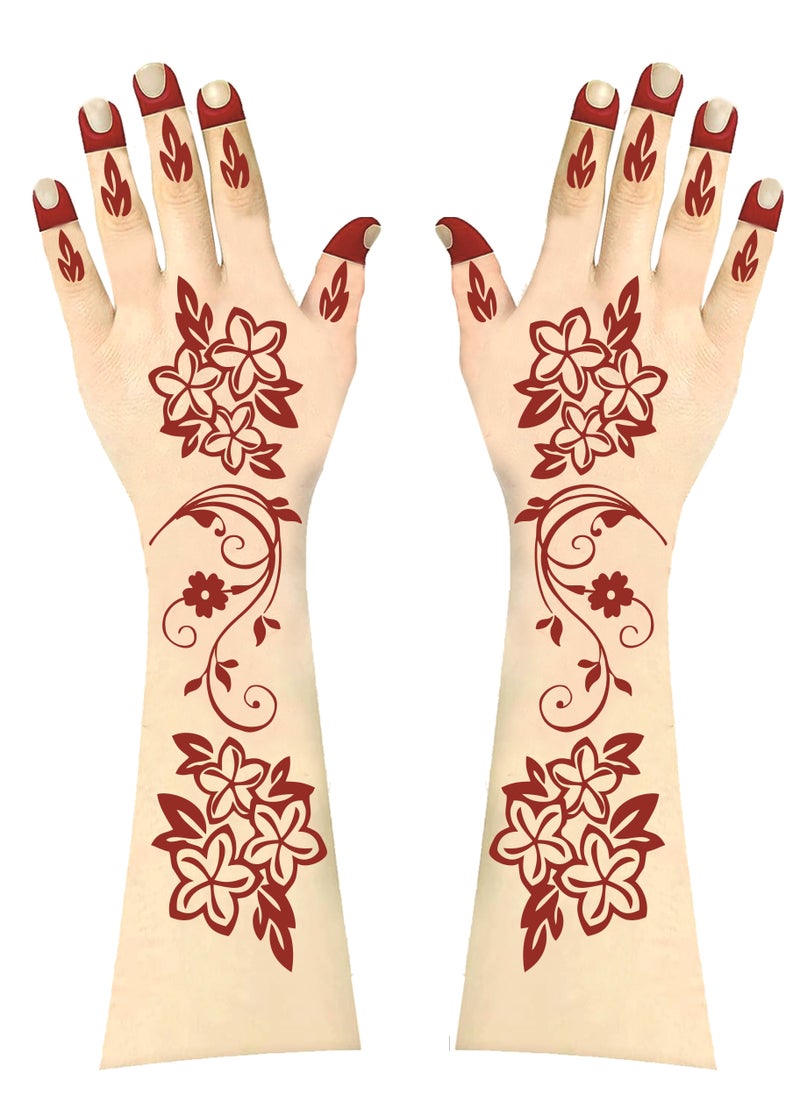 Amina HENNA STICKER OR STENCILS FOR BOTH HANDS COMMON SIZE MODEL EVRG 1 WITH HENNA CONE  - Image 1