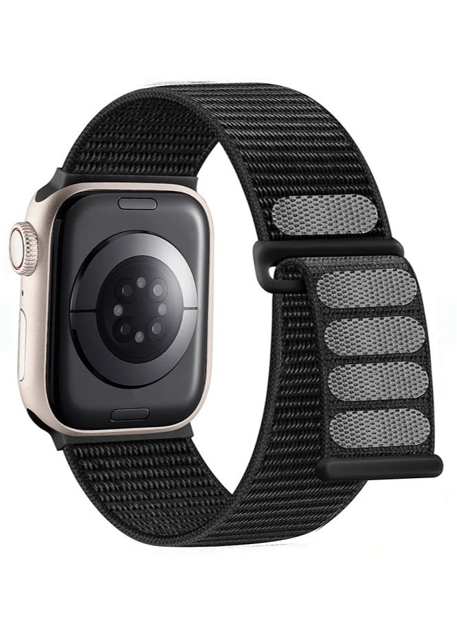 HL-Tech Breathable Nylon Loop Sport Band for Apple Watch 42mm/44mm/45mm/46mm/49mm – Adjustable Lightweight Strap Compatible with iWatch Ultra 2, SE, Series 10/9/8/7, Sweatproof Replacement Band for Men & Women (Black) - Image 2