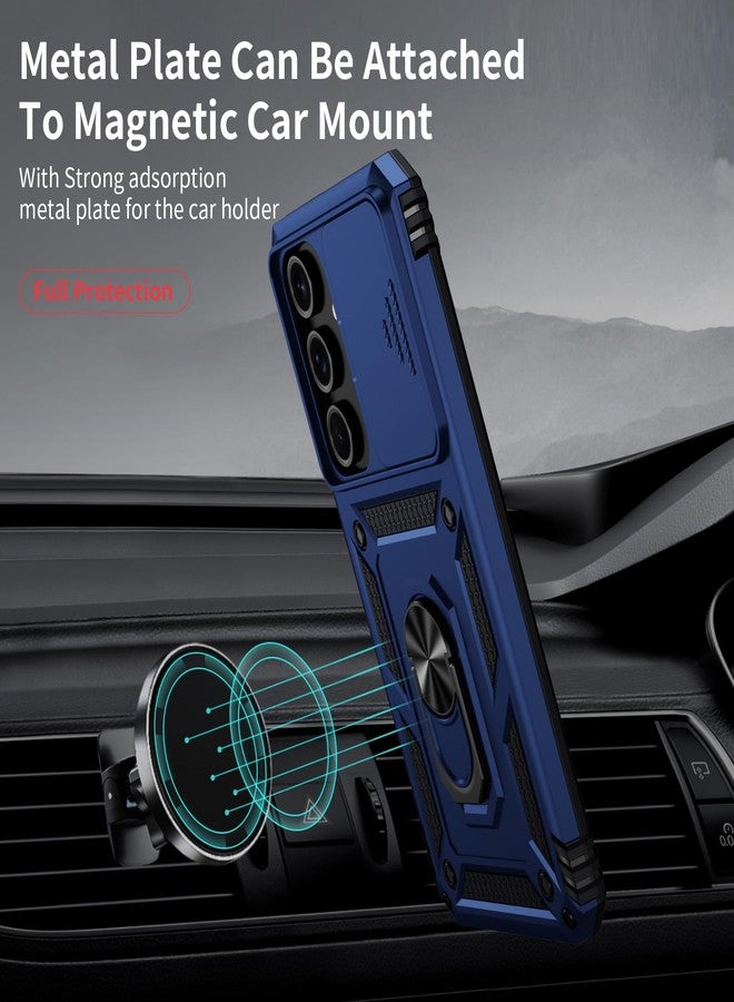 Weycolor for Samsung Galaxy S25 Case with Camera Lens Cover, HD Screen Protector, 10 FT Military Grade Drop Protection, Magnetic Ring Holder Kickstand Protective Phone Case, Navy Blue - Image 3