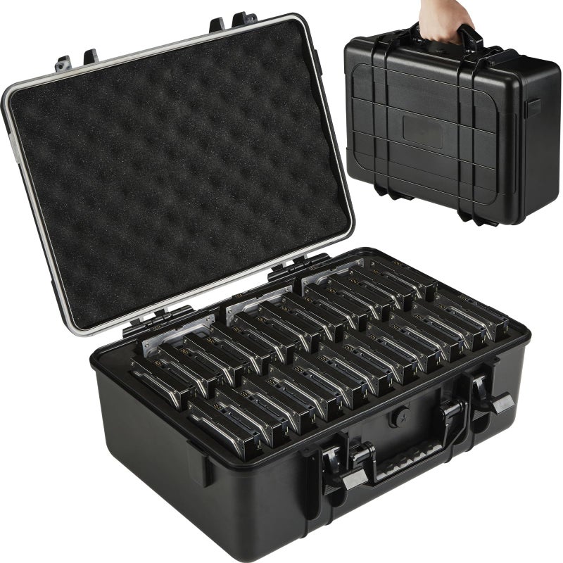 YDEPLVEO Hard Drive Case Fits 25-Bay Protection 3.5" HDD | High-Density Protective Foam | External Hard Drive Organizer Storage Box Travel Carrying Suitcase with Handle - Image 1