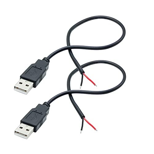 Maixbomr 2Pcs Short USB 2.0 Male 2 Pin Bare Wire 30cm/11.8in, USB A 5V/3A Pigtail Open End Power Cable,for USB Equipment Installed or Replace Repair DIY Cable - Image 1