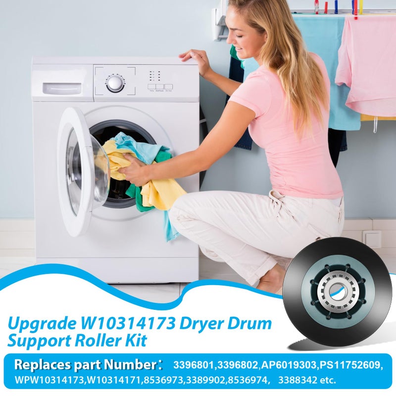 Aremae Wpw10314173 W10314173 مجفف طبل دعم مجموعة الأسطوانة مجفف طبل بكرات يستبدل W10314171 8536973 8536974 Ap6019303 Ps11752609 مناسب لمجففات Maytag Kenmore Whirlpool Kitchenaid - 4 قطع - Image 3