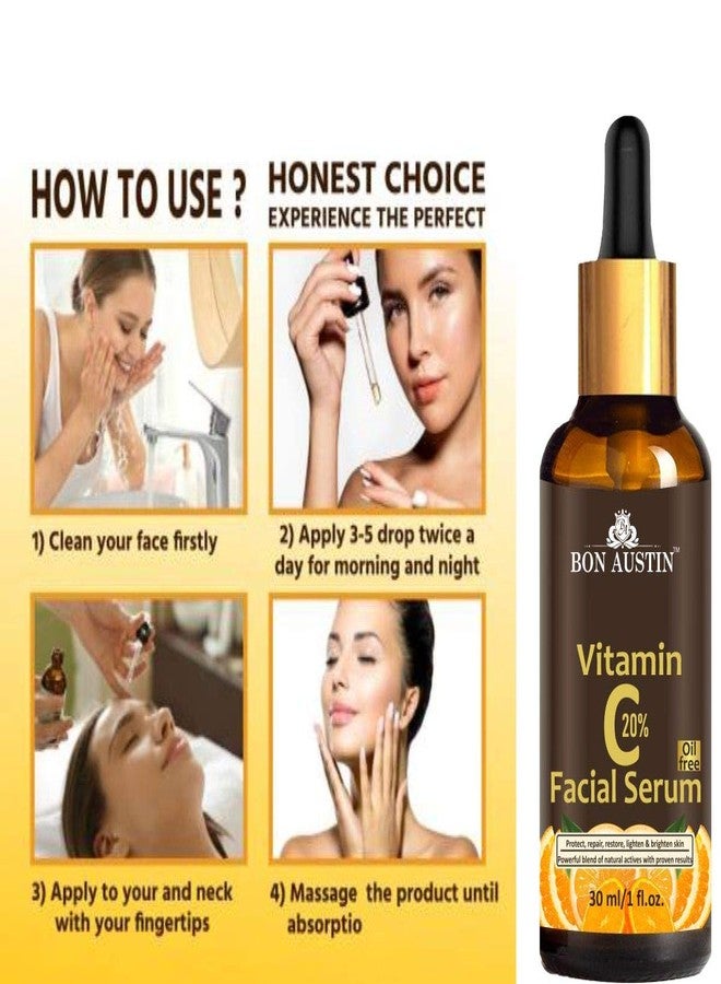 Bon Austin Vitamin C 20% Oil Free Facial Serum- To Protect, Restore, Repair, Lighten & Brighten Skin Combo pack of 4 bottles of 30 ml(120 ml) - Image 5