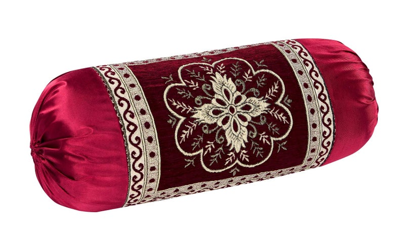 HSR Collection 2 Piece Valvet Chenille Bolster Cover Set - 32x16 inches, Maroon - Image 2
