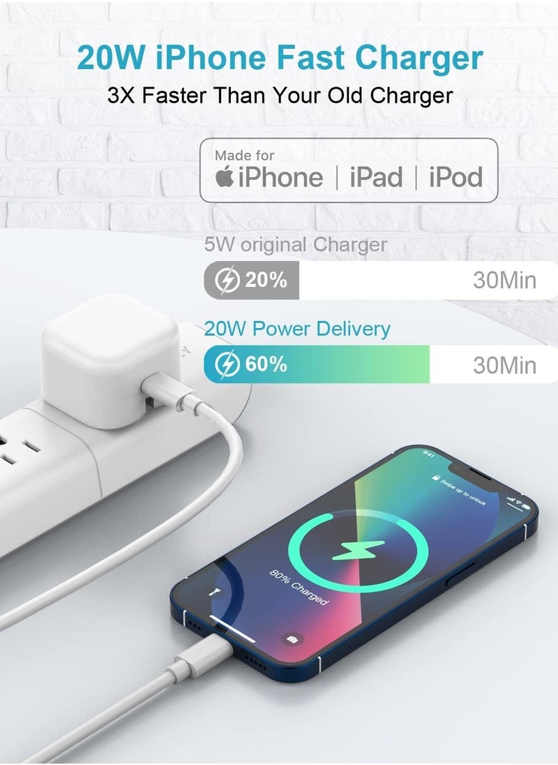 ELTRAZONE - iPhone Fast Charger, iPhone Charger Plug and Cable 2M [Apple MFi Certified], HOSOW 20W USB C Fast Charger iPhone Power Adapter with USB C to Lightning Cable for iPhone 14 13 12 Pro Max/Mini/11/XS/SE/8 - Image 1