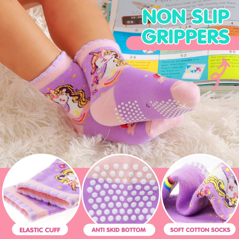 Welwoos Baby Girls Toddlers Grips Socks Kids Non Slip Anti Skid Funny Animal Cartoon Gift Cotton Socks with Grippers 12 Pairs Stocking Stuffers (Rainbow,1-3 Y) - Image 4